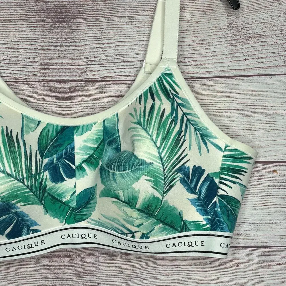 Lane Bryant Cacique Athletic Palm Leaf Tropical Wire Free Soft Cup Bra Size 44B